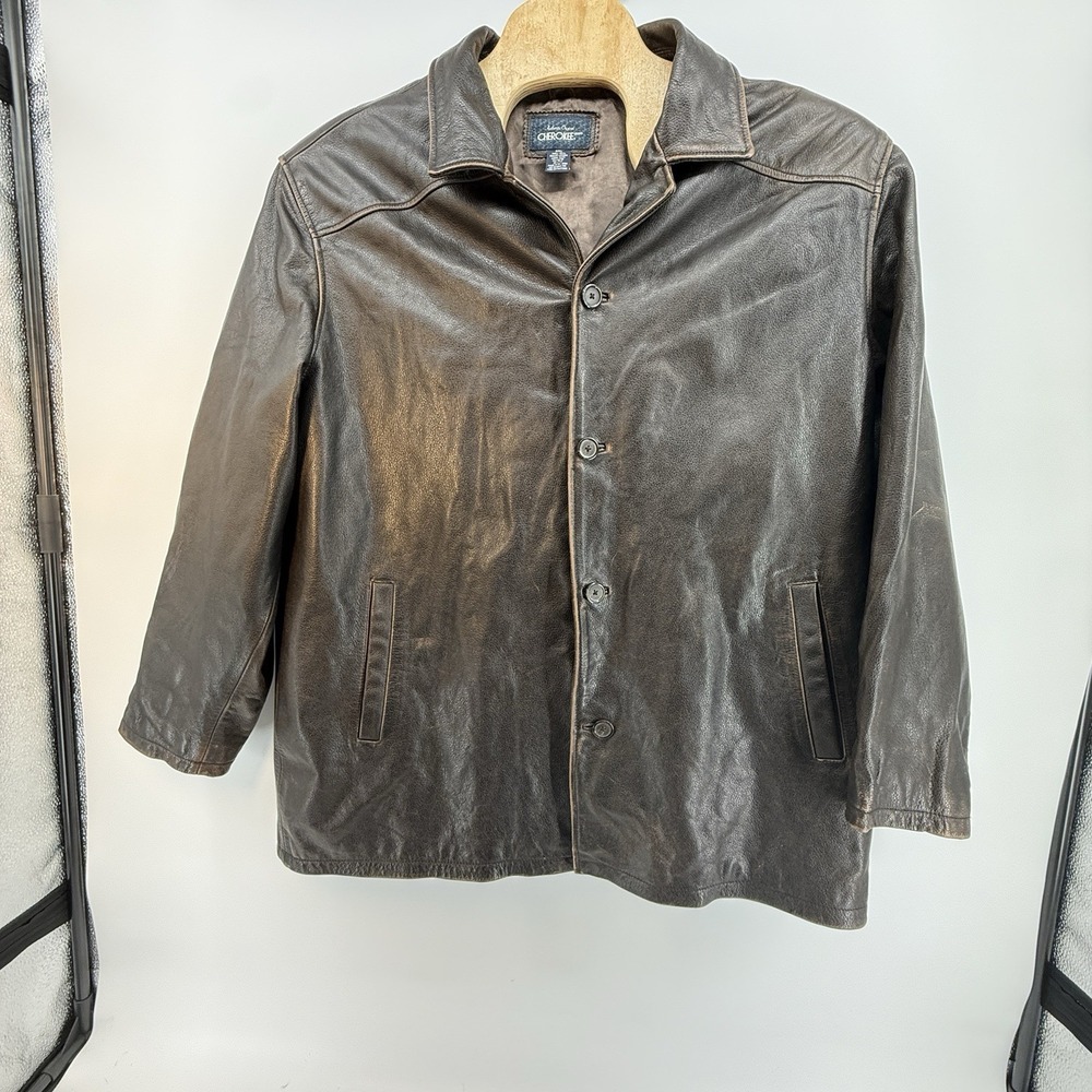 Cherokee Leather Jacket Mens‎ XXL Brown Button Front Distressed Vintage Style